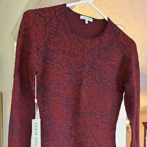 Ronny Kobo Eugenia Burgundy and Purple Embossed Sweater Dress Medium